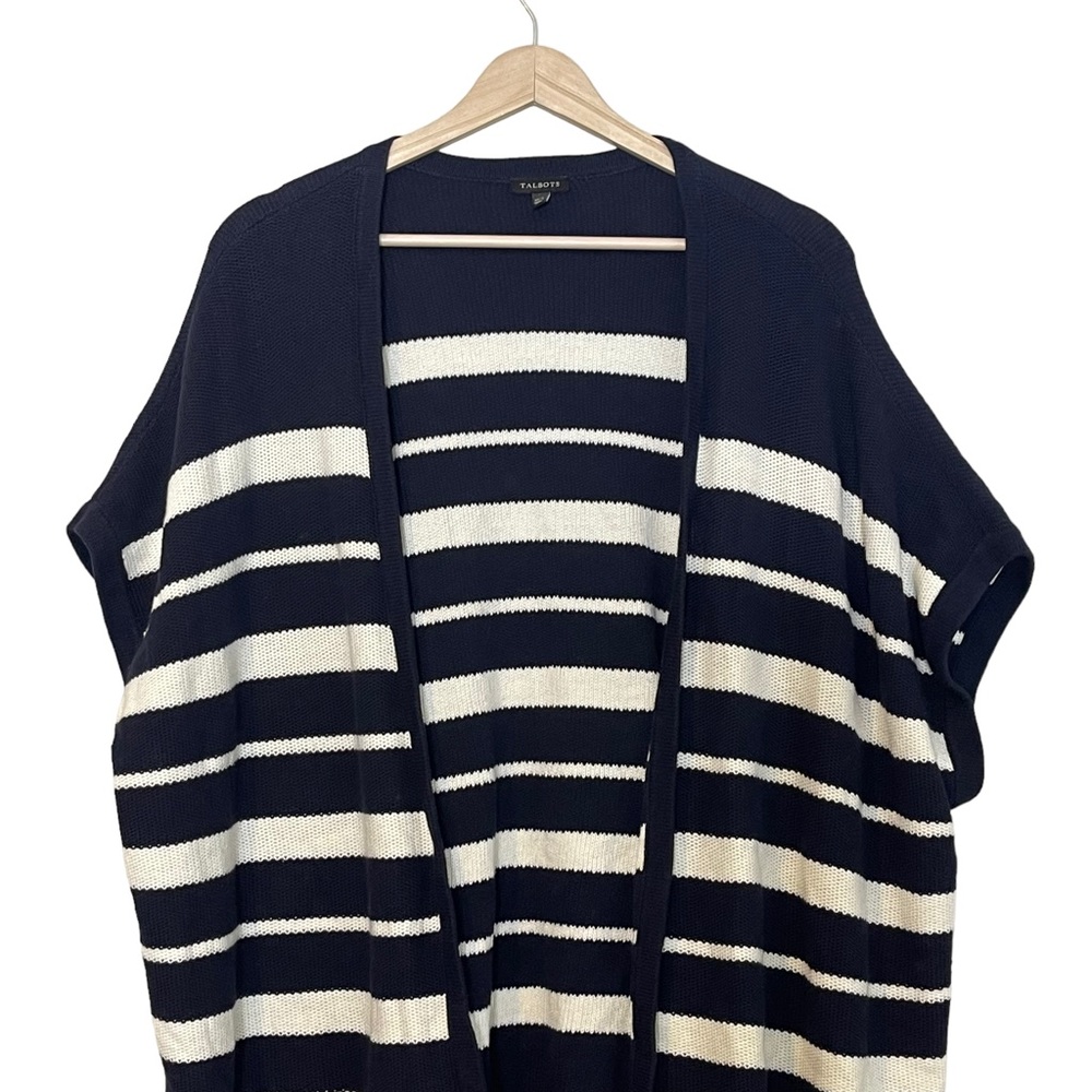 Talbots Striped Knit Poncho Shrug Cardigan Size M / L Side Buttons Slouchy NEW - Picture 3 of 9